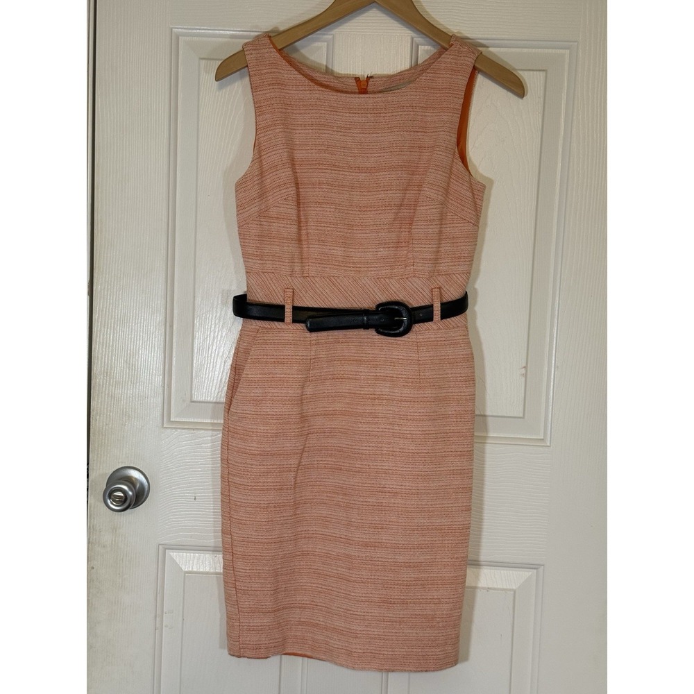 banana republic dress 4 Sleeveless Orange Cotton Linen Pockets Belt Career